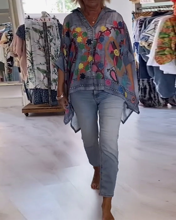 Blouse Onregelmatige Print Nep-spijkerstof