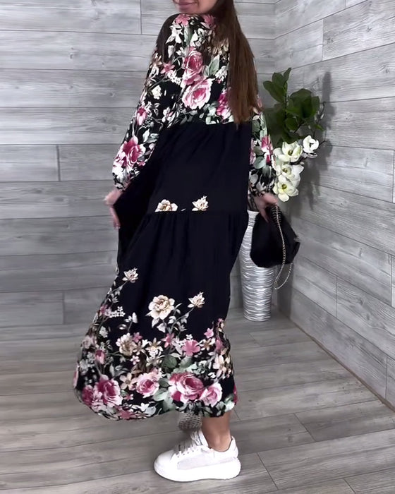 Jurk Bloemenprint Casual Lantaarnmouw