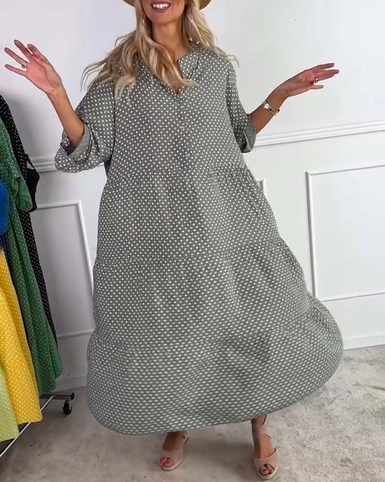 Jurk Halve Mouwen Polkadot Recht Model