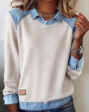 Blouse modieuze revers lange mouwen