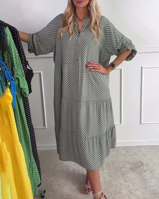 Jurk Halve Mouwen Polkadot Recht Model