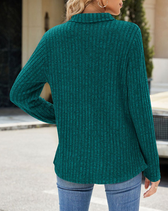 Casual effen kleur top met revers zak en lange mouw