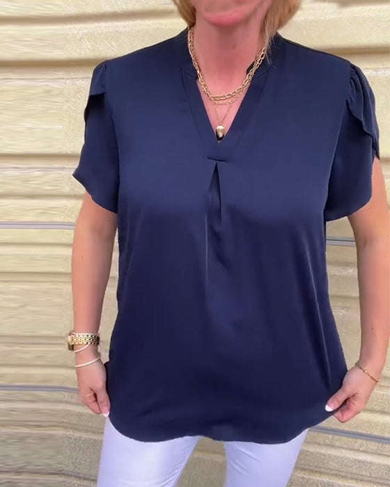 Blouse Effen V-Hals Geplisseerd Allround