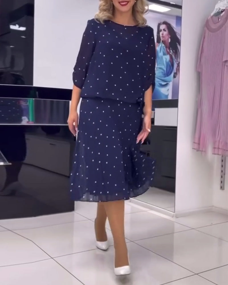 Casual jurk met ronde hals en stippen