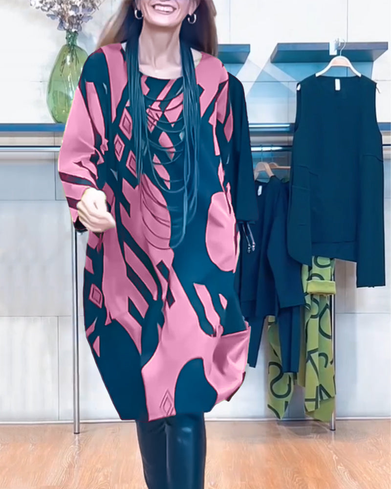 Jurk met print en ronde hals