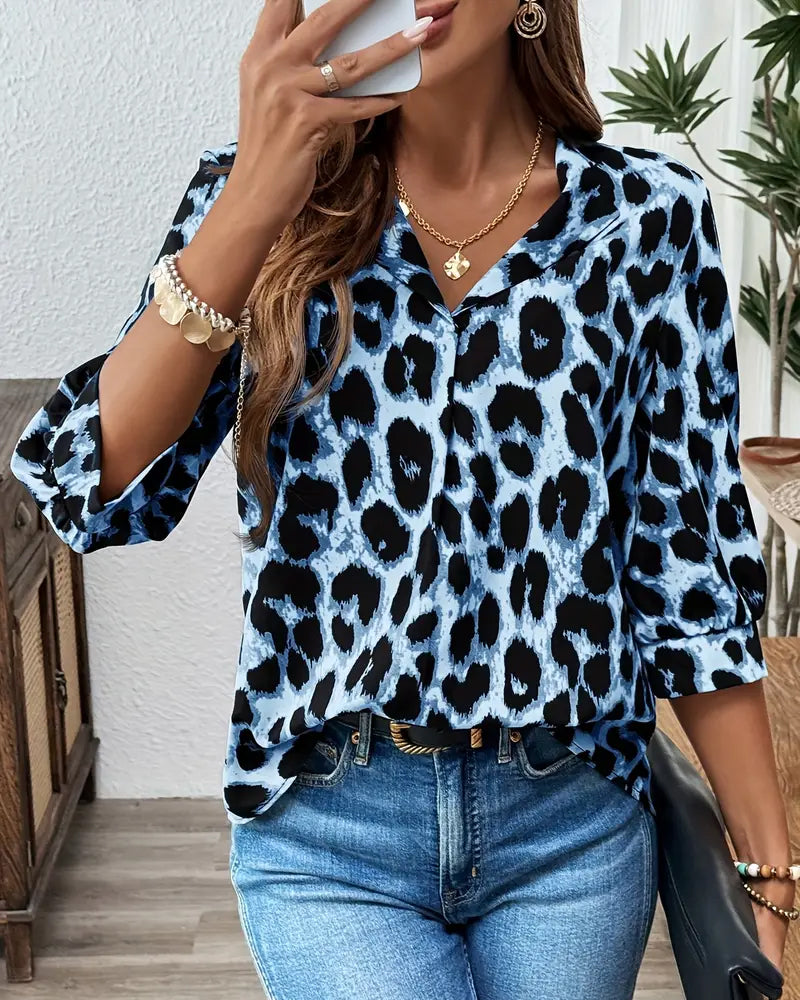 Blouse Halflange Mouwen Luipaardprint Wijd