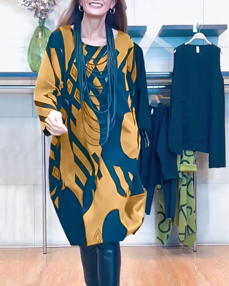 Jurk met print en ronde hals