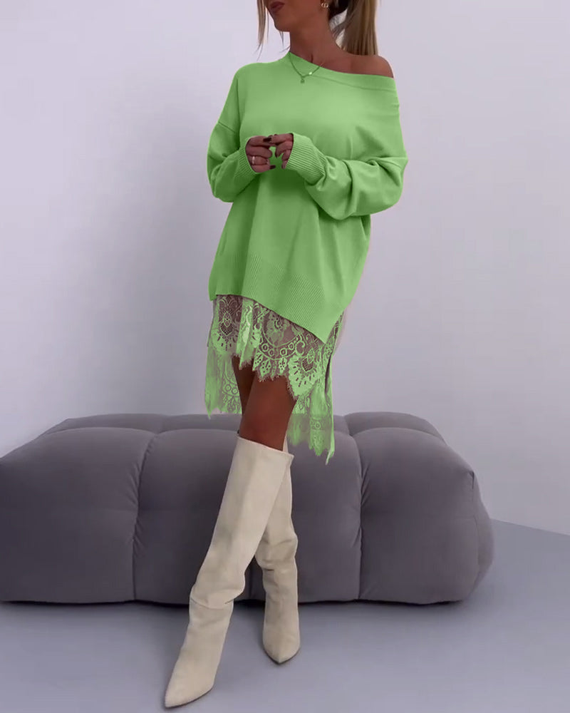 Effen off-shoulder slim-fit pullover-trui