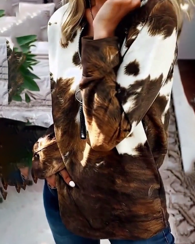 T-shirt modieus rits lange mouw bedrukt