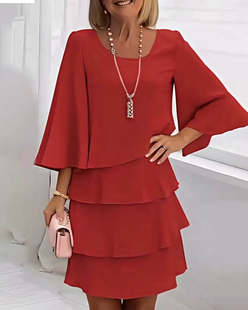 Elegante Effen Jurk Met Driekwartmouwen
