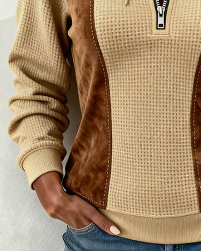 Trui Met Capuchon Rits Wafel Kleurvlak