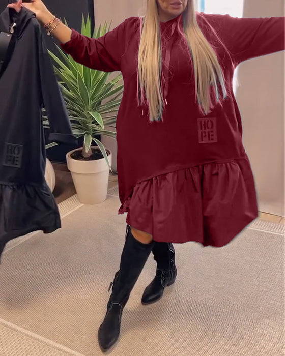 Lange mouw paneel losse capuchon jurk