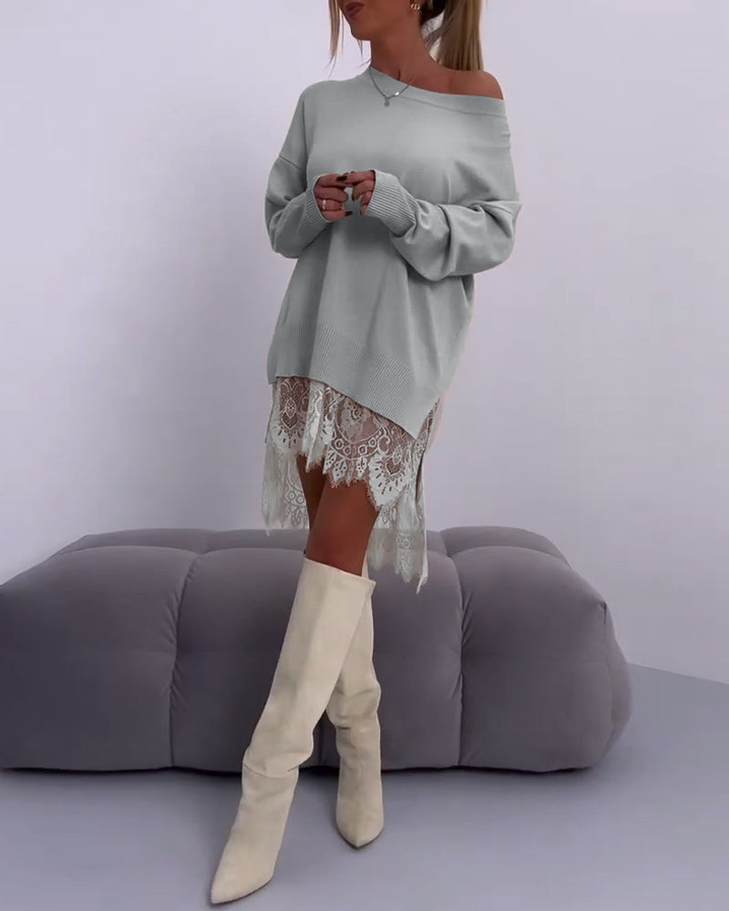 Effen off-shoulder slim-fit pullover-trui