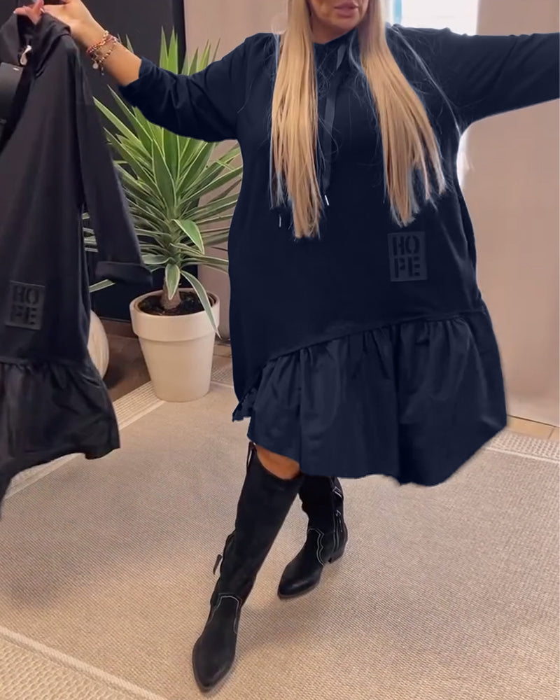 Lange mouw paneel losse capuchon jurk