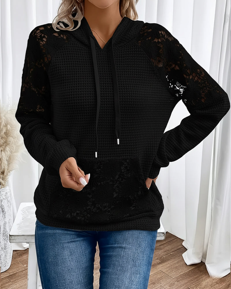 Hoodie V-Hals Lange Mouwen Kant Casual