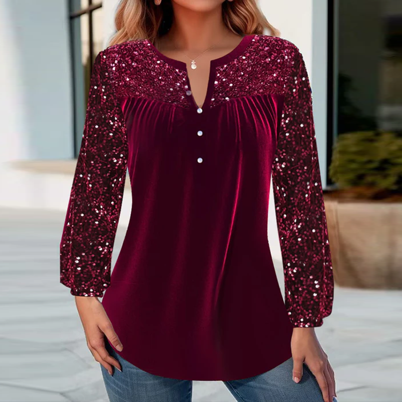 V-hals geplooide pailletten elegante top