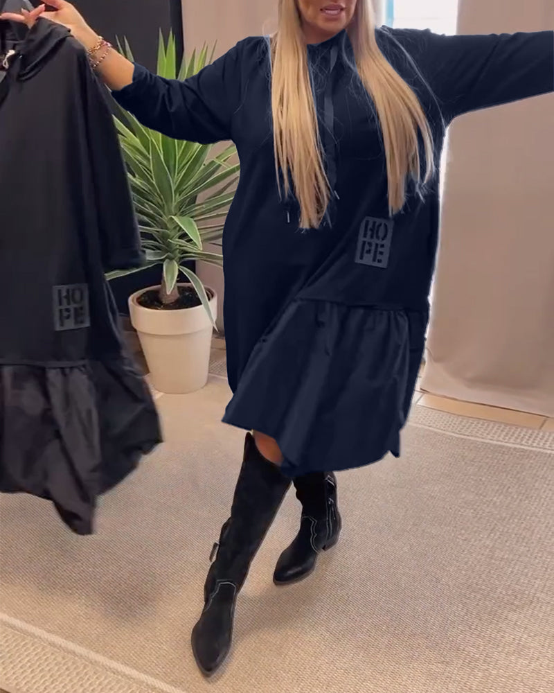 Lange mouw paneel losse capuchon jurk