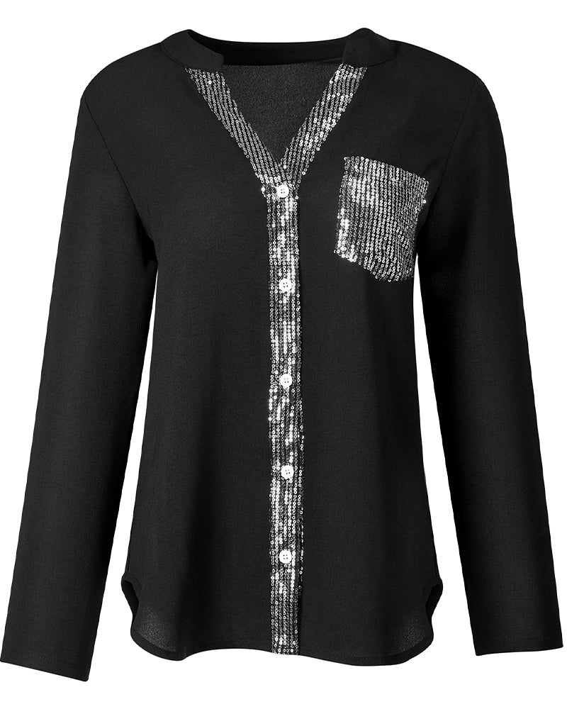 Casual top met knopen en pailletten