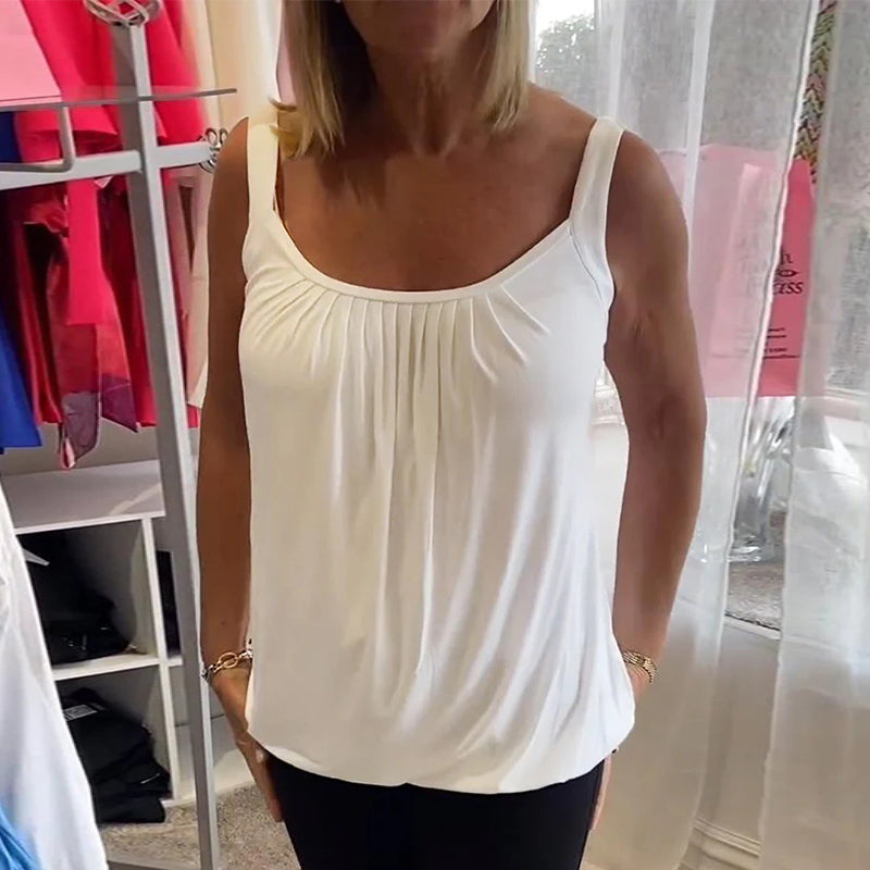 Casual mouwloze top met plooi en effen kleur