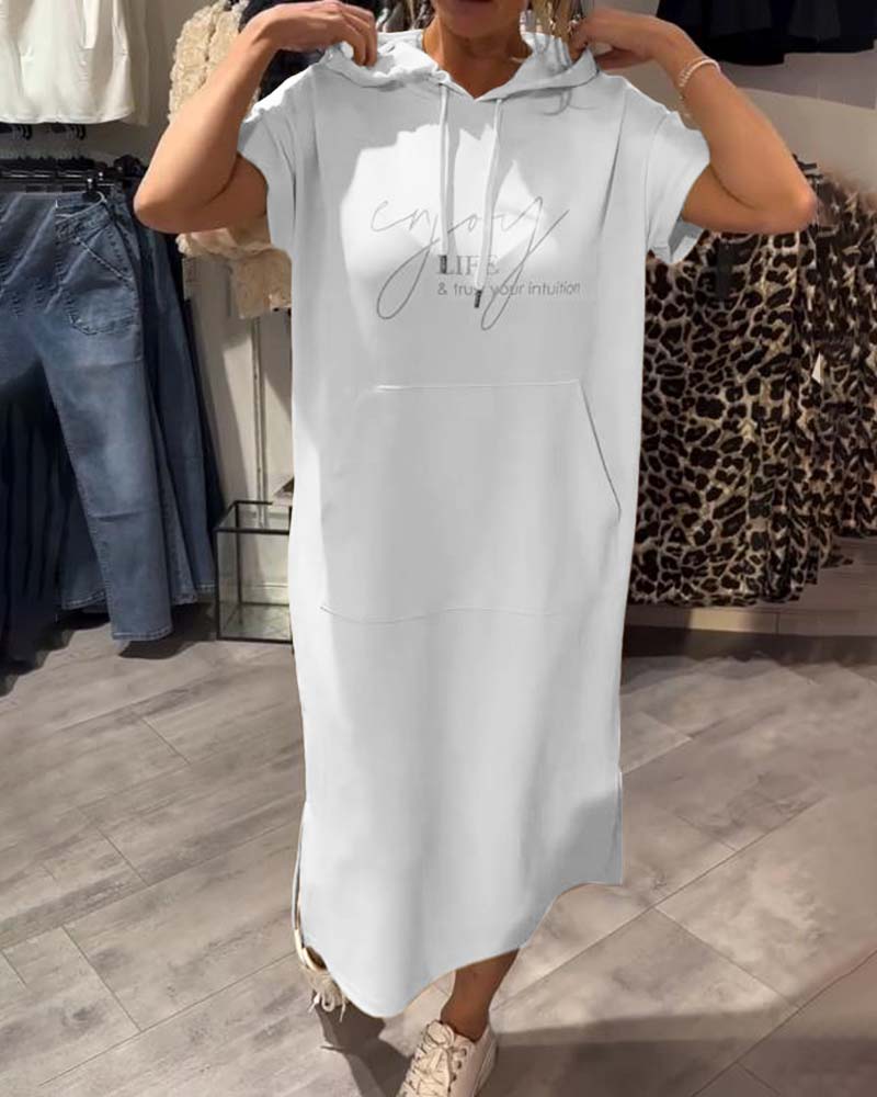 Jurk Met Capuchon Casual Trekkoord