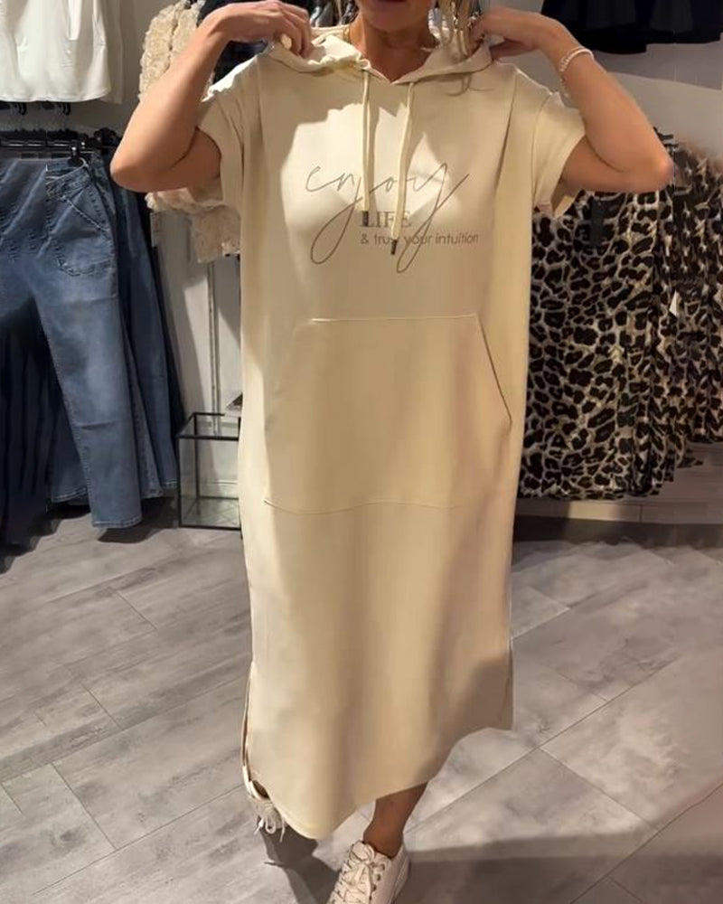 Jurk Met Capuchon Casual Trekkoord