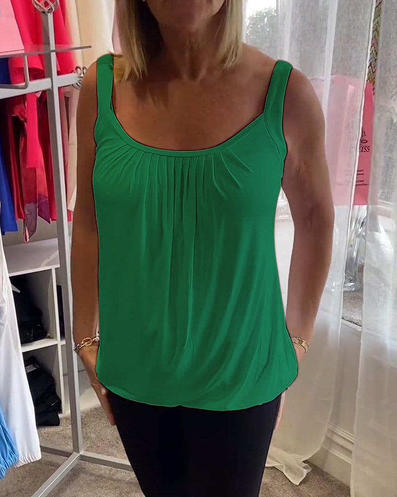 Casual mouwloze top met plooi en effen kleur