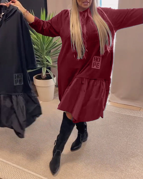 Lange mouw paneel losse capuchon jurk