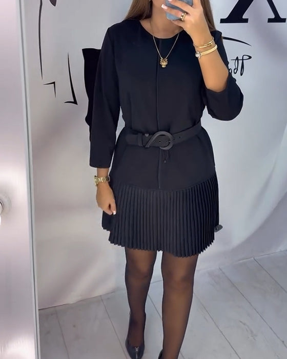 Jurk Met Driekwartmouwen En Accordeonplooien