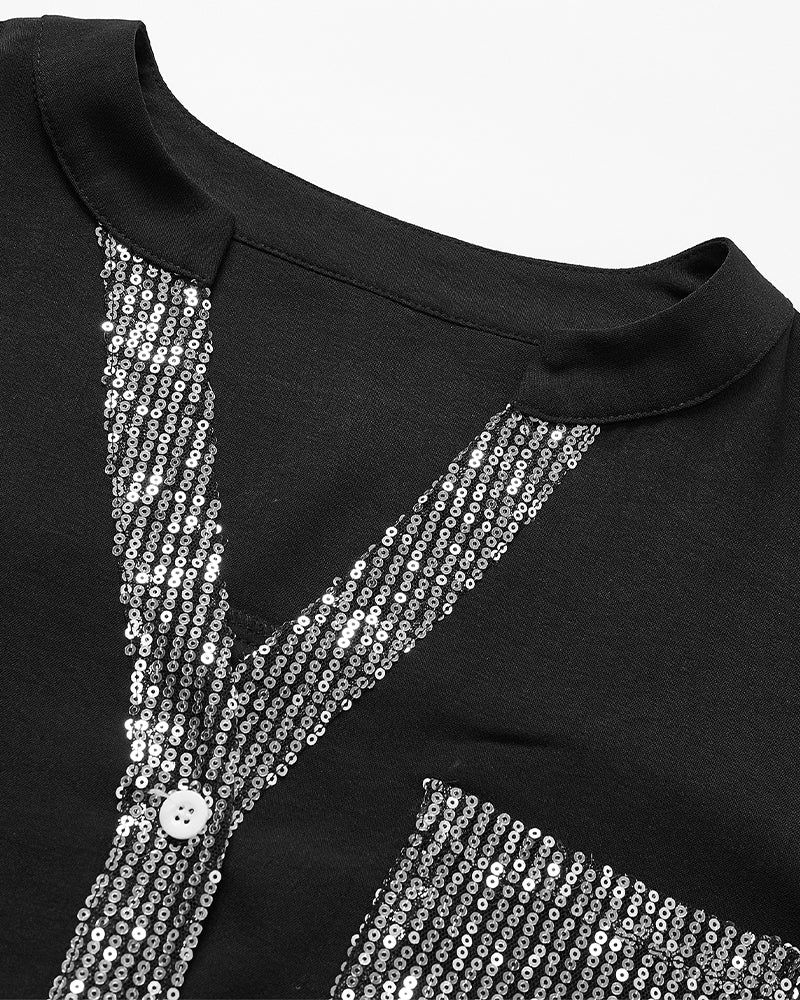 Casual top met knopen en pailletten