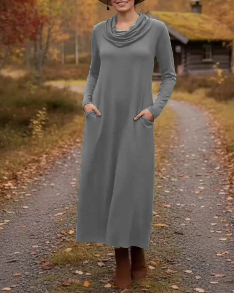 Casual jurk, eenvoudig, effen kleur, zak