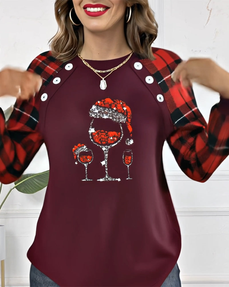 Hoodie Wijnglas Print Geruit