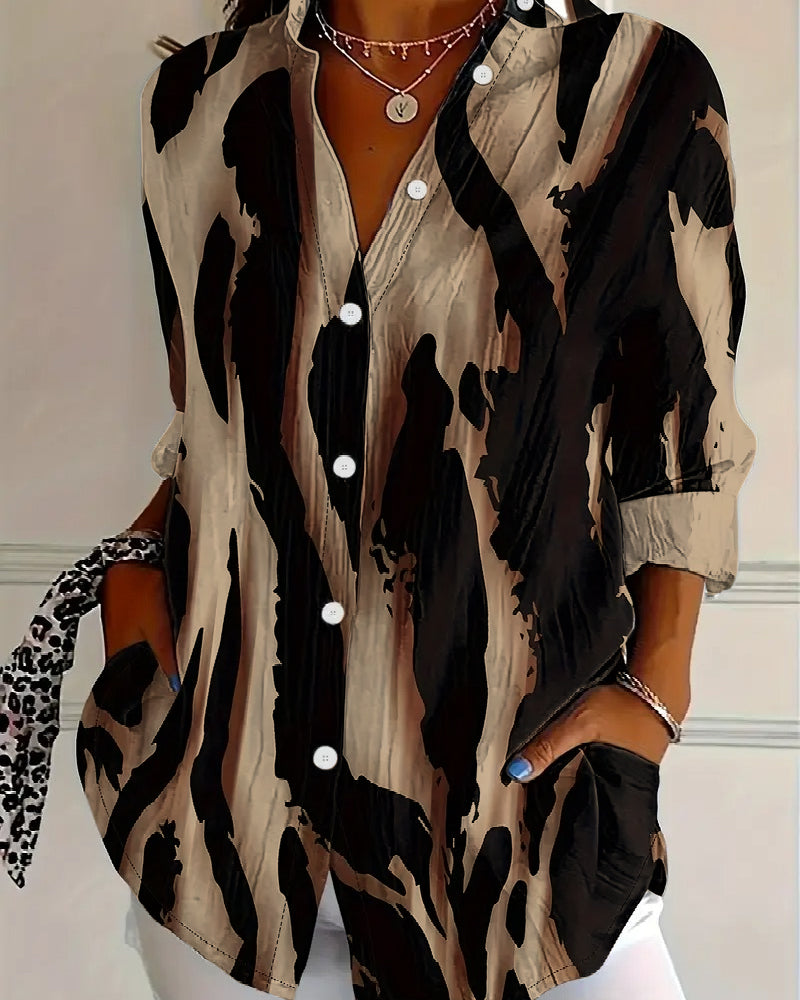 Bloes Staande Kraag Onregelmatig Bedrukt