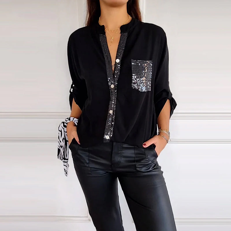 Casual top met knopen en pailletten