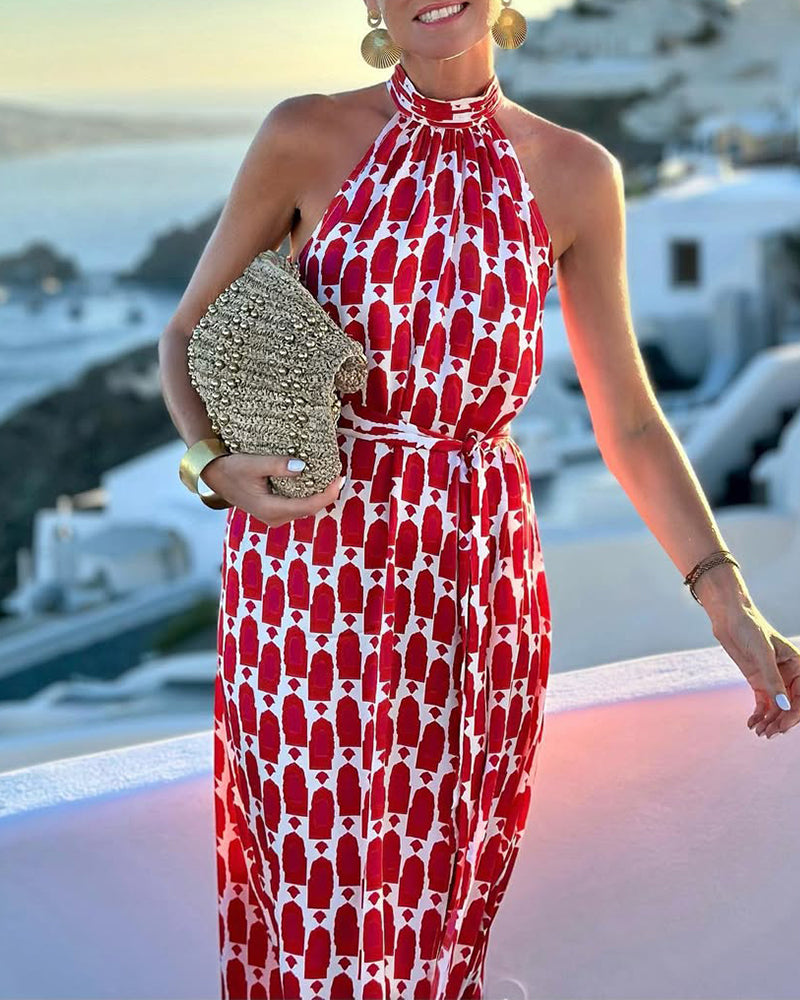 Jurk Halterhals Strand Vakantieprint