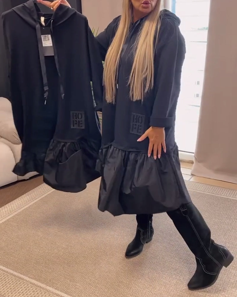 Lange mouw paneel losse capuchon jurk