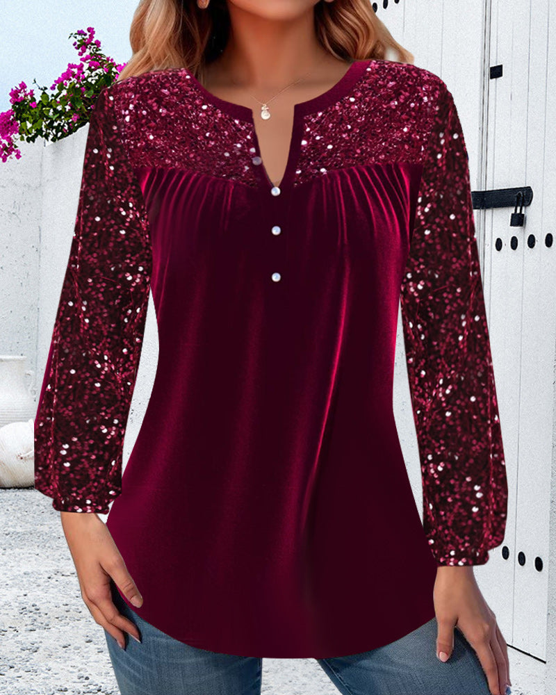 V-hals geplooide pailletten elegante top