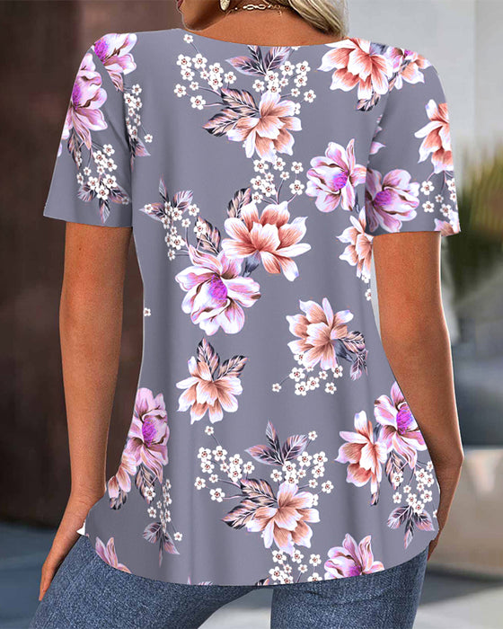 Blouse Ronde Hals Geplooid Bedrukt