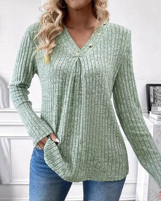 Top V-Hals Ribbelig Lange Mouwen