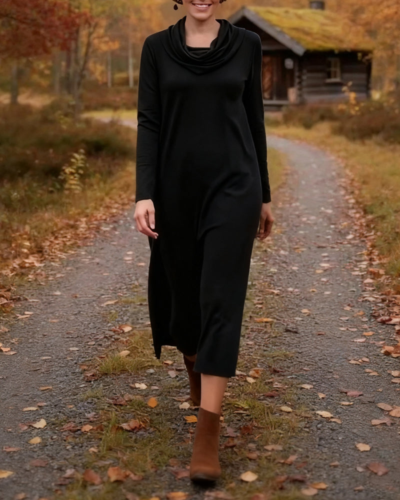 Casual jurk, eenvoudig, effen kleur, zak