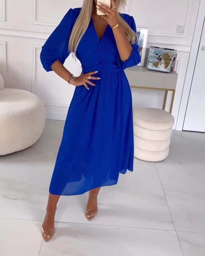 V-hals effen kleur taille jurk