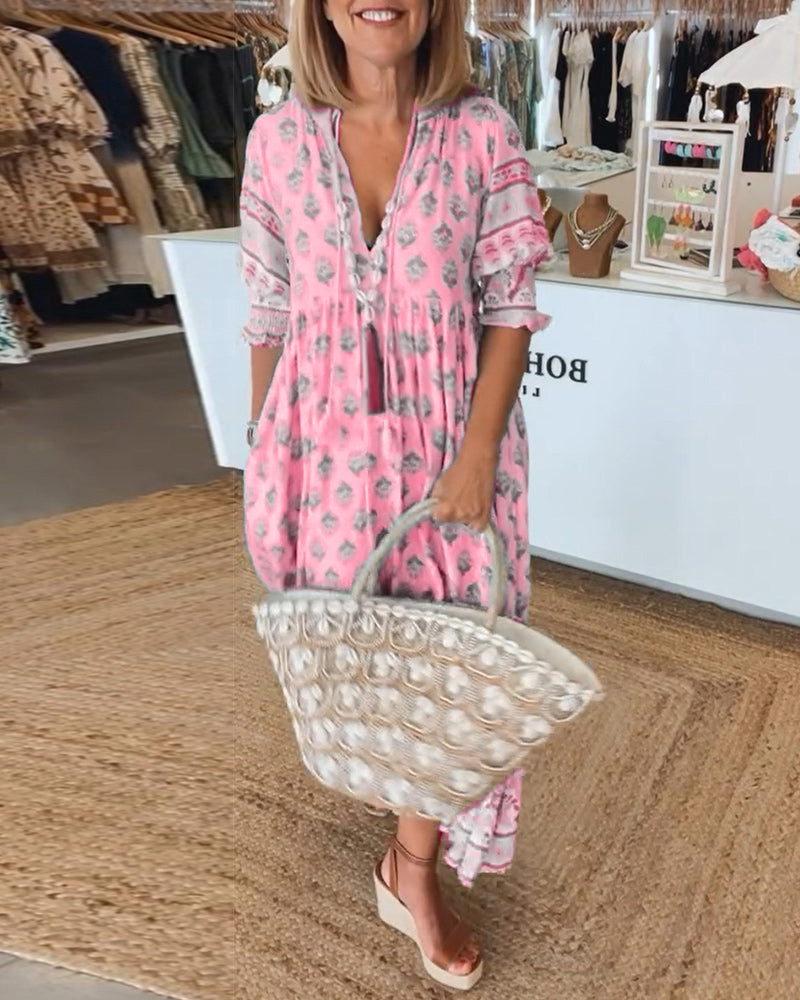 Casual jurk met V-hals en halve mouwen met print