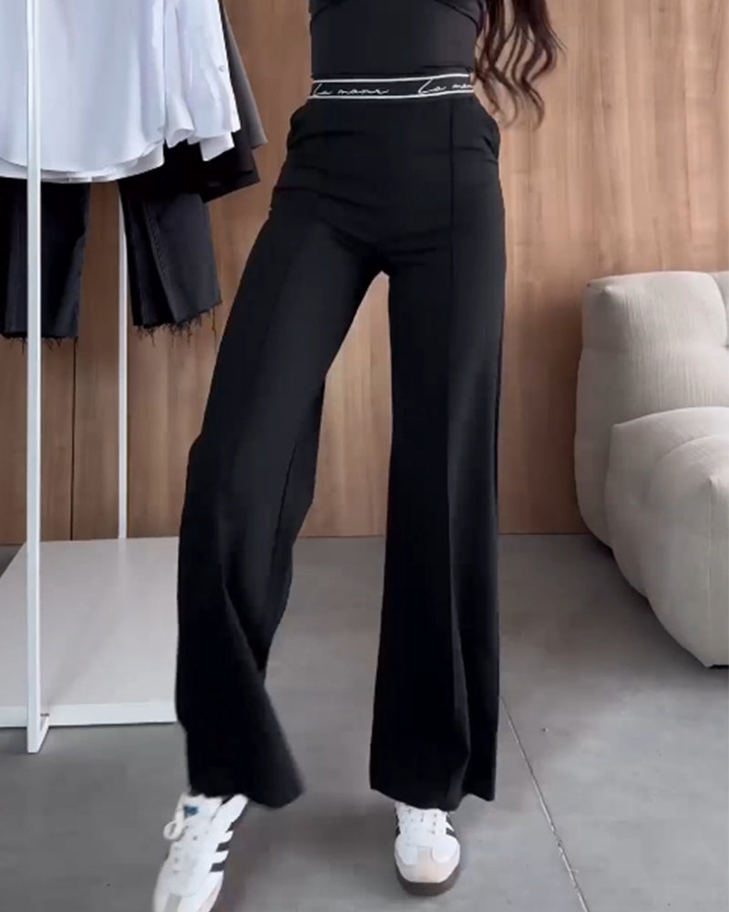 Casual effen kleur rechte broek met rits en zak