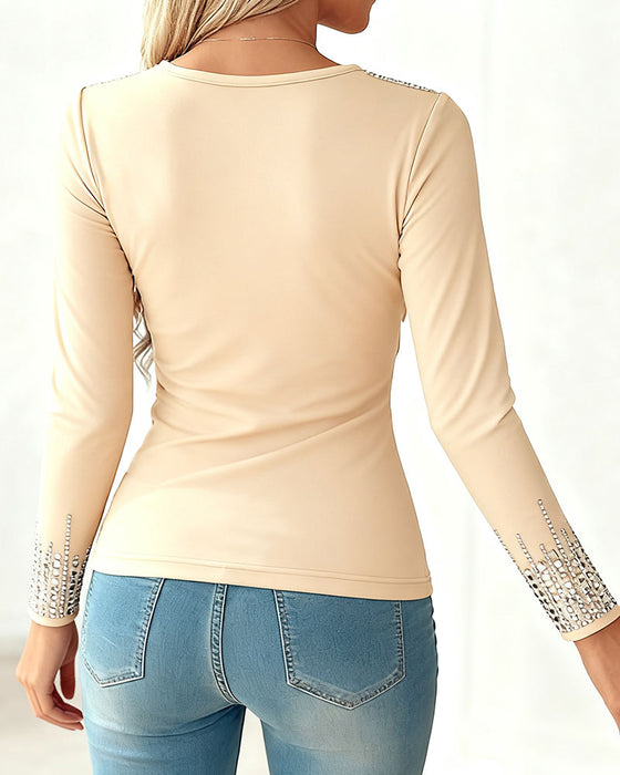 Top Modieus V-Hals Diamant Lange Mouw