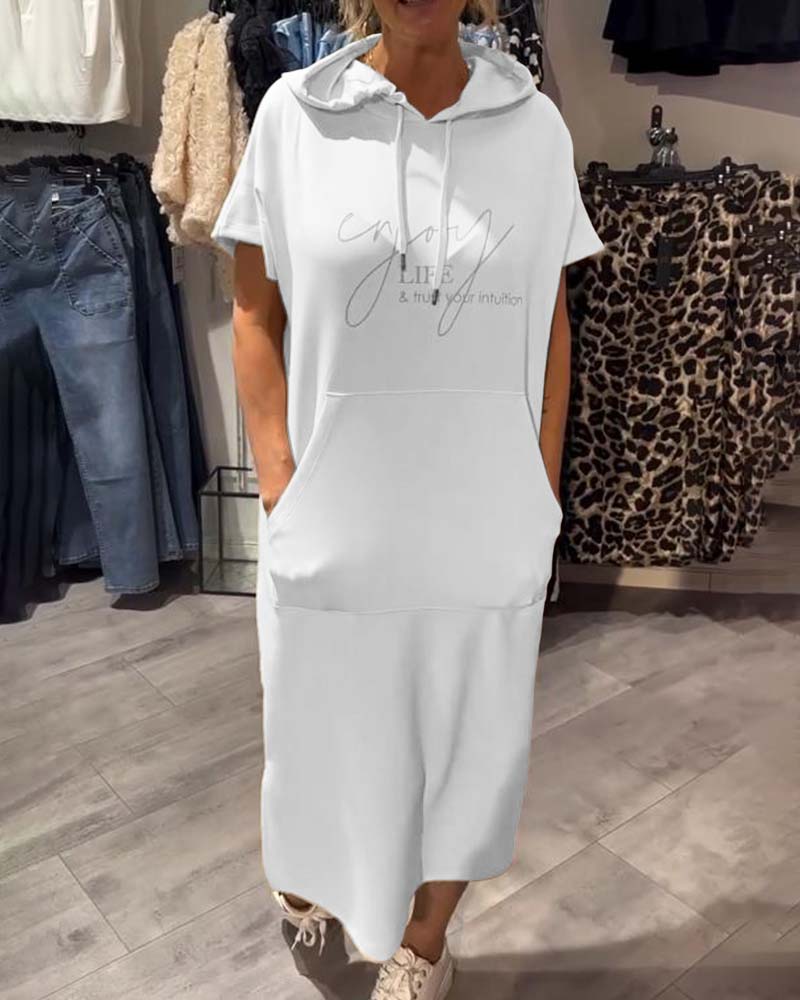 Jurk Met Capuchon Casual Trekkoord
