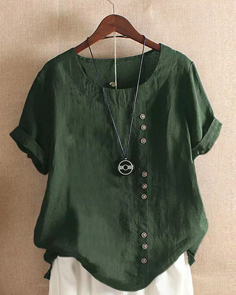Effen zomer-T-shirt met korte mouwen en ronde hals