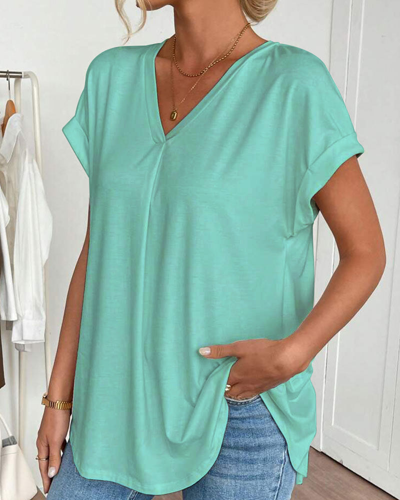 T-Shirt Met Korte Mouwen Effen Kleur Patchwork