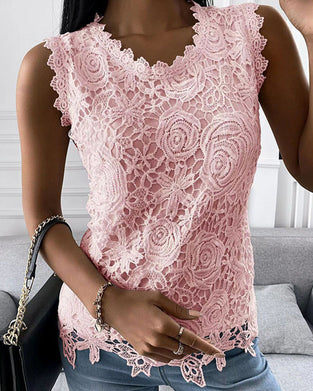 Elegante tanktop van effen kwaliteit met kant