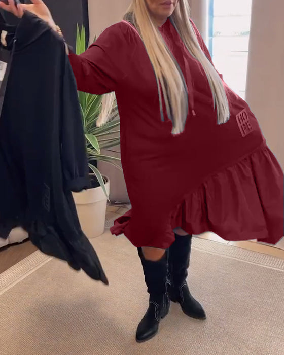 Lange mouw paneel losse capuchon jurk