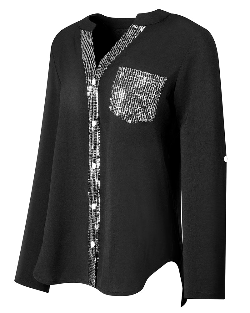 Casual top met knopen en pailletten