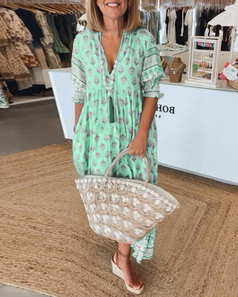Casual jurk met V-hals en halve mouwen met print